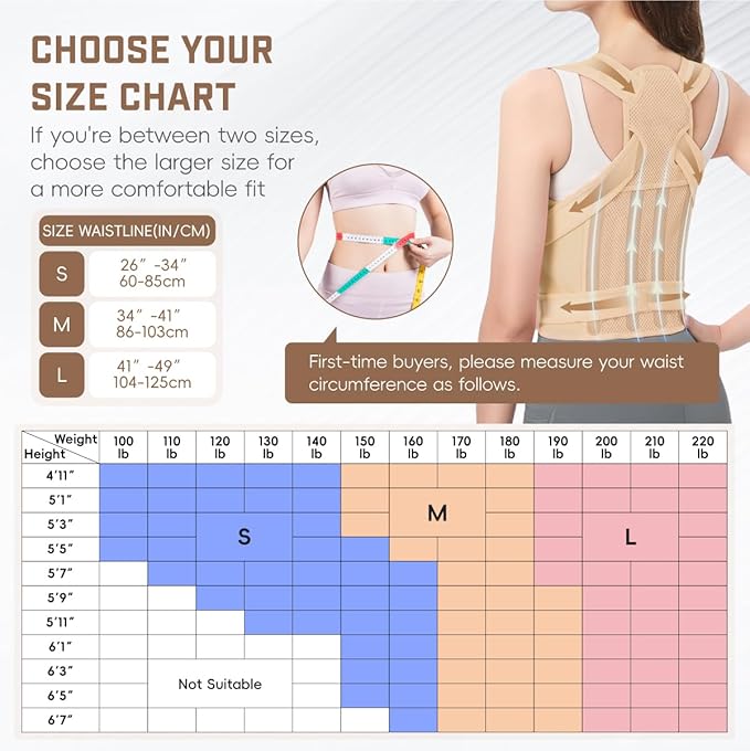 Back Brace Posture Corrector for Women & Men, Adjustable Shoulder Straightener with Full Back Support, Relief for Lower & Upper Back Pain, Hunchback & Scoliosis (Beige, Large)