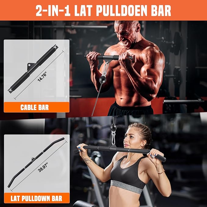 SERTT Cable Pulley System Gym, Power Rack Pulley Attachment with 2-in-1 LAT Pull Down Bar and Upgraded Loading Pin,Used for Triceps Pulldown, Biceps, Back, Shoulder