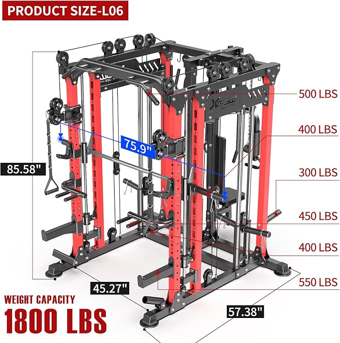 Multi-Purpose Squat Rack,Smith Machine Weight Rack Set with Cable Crossover System, Home Gym Power Racks, Power Racks and Packages