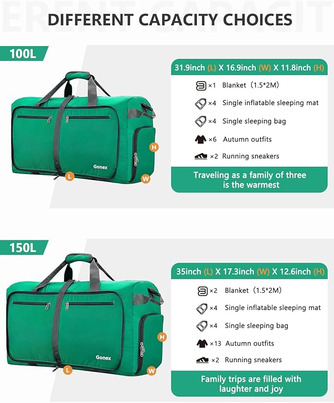 Gonex Large Foldable Travel Duffle Bag with Shoes Compartment, Packable Lightweight Water Repellent Duffel Bag for Camping Gym Weekender Bag