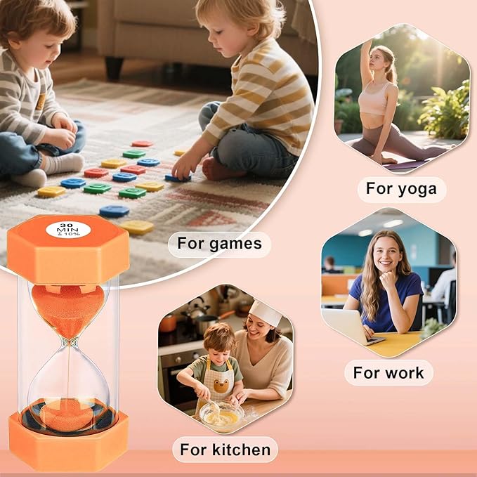 5 Minute Hourglass Sand Timer, Plastic Hexagon Hourglass Sand Clock 5 Min, Reloj De Arena 5 Minutos,Unbreakable Hour Glass Sandglass for Classroom Games Kitchen (Orange)