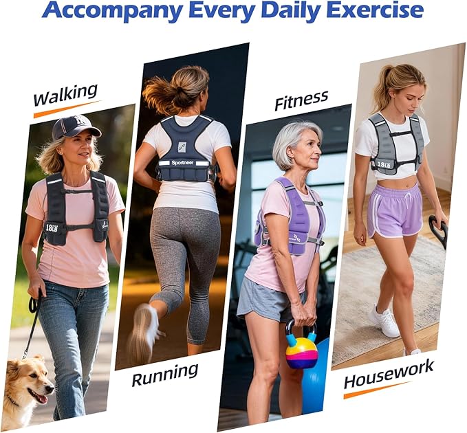 Sportneer Adjustable Weighted Vest Woman: 6-10lb/10-18lb Weighted Walking Vest for Women with 4/8 Weight Packs Fast Adjust Comfortable Weight Vest for Home Gym Burn Calories Strength Training Vests