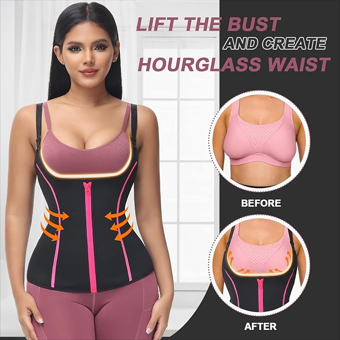 YADIFEN Waist Trainer for Women,Zipper Corset Body Shaper for Tummy Control Neoprene Cincher Sweat Sauna Vest Tank Top
