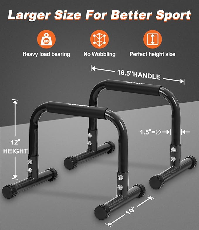 Push Up Bar, 12 Inch High Non-Slip Parallettes Bars & Dip Bars With Foam Handles, Heavy-Duty No Wobbling Calisthenics Equipment For Handstand, L-Sit, Gymnastics, Strength Training Home Gym Use