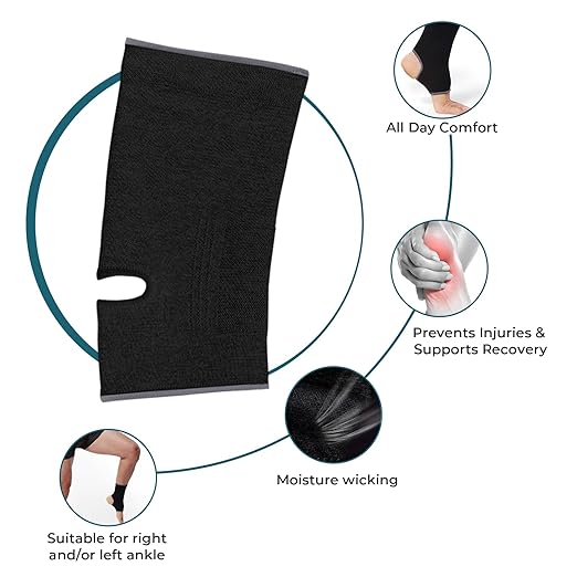 NEOTech Care Ankle Support Sleeve (1 Unit) - Open Heel, Light, Elastic & Breathable Knitted Fabric - Medium Compression - For Men, Women, Kids - Right or Left Foot - Black Color (Size L)
