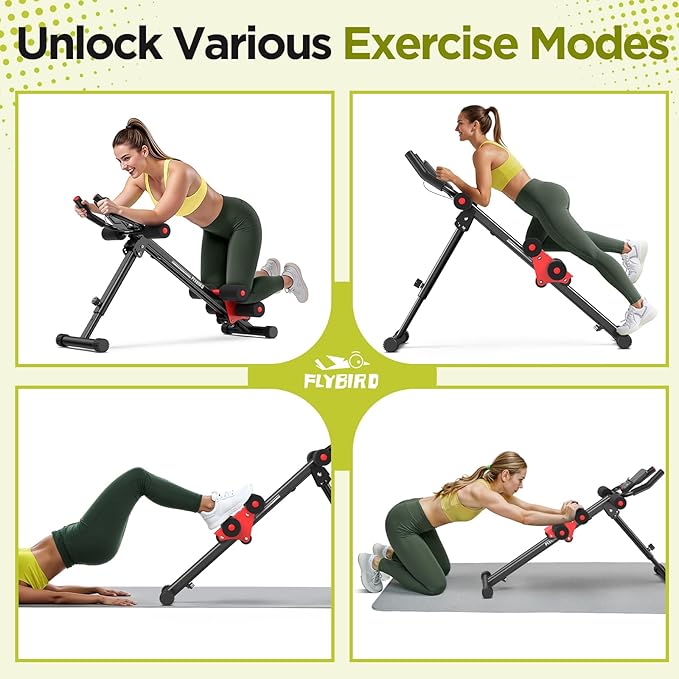 FLYBIRD AW1 Ab Workout Machine, Ab Crunch Machine Ab Workout Equipment Foldable for Home Gym, Bottom-Up Abdominal Trainer for Core Waist Workout and Body Shaping with Adjustable Heights and Angles, Red