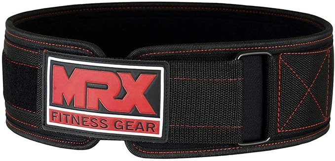 MRX Weight Lifting Belt - 4 Inches Wide 8mm Thick Padded Back Support with Flexible Ultralight Foam Powerlifting Belts Heavy Duty Deadlifts Workout Squats Exercise & Lifting Belt for Men & Women