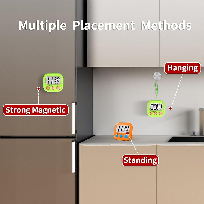 Timer for Kids Teachers Supplies Digital Kitchen Timers for Cooking Large Magnetic Classroom Timer 2Pack-Orange Green