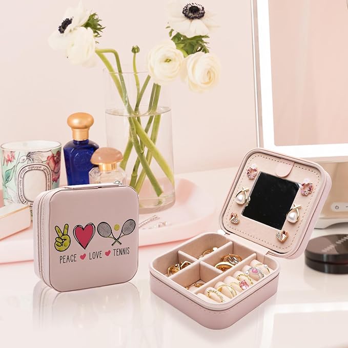 Tennis Gifts Lover Jewelry Box for Women, Inspirational Tennis Gifts for Women Players Female Accessories Jewelry Case Travel Jewelry Organizer