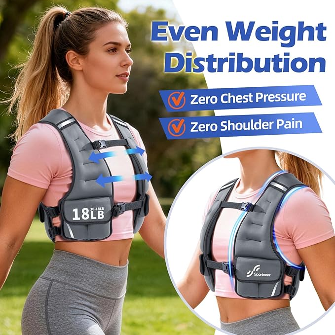 Sportneer Adjustable Weighted Vest Woman: 6-10lb/10-18lb Weighted Walking Vest for Women with 4/8 Weight Packs Fast Adjust Comfortable Weight Vest for Home Gym Burn Calories Strength Training Vests