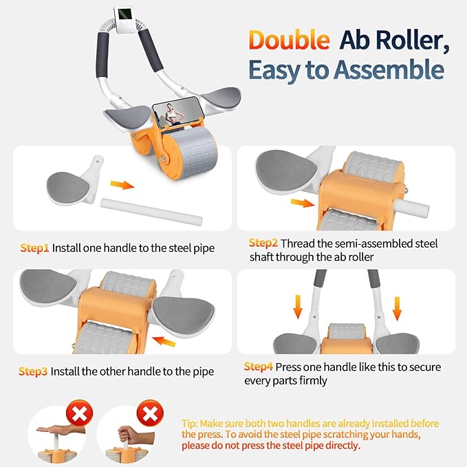 2026 New Ab Roller Wheel with Timer & Knee Mat,Automatic Rebound Abdominal Wheel with Elbow Support Ab Workout Equipment for Strengthening Core Muscles Abs Exercise Roller for Women Men