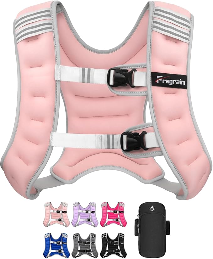 Fragraim Weighted Vest for Women Men - 8lb/10lb/12lb/16lb/22lb/25lb/30lb Weight Vest with Reflective Stripe, Detachable Phone Pouch, Ideal for Walking, Strength Training, Running, Workout, Cardio