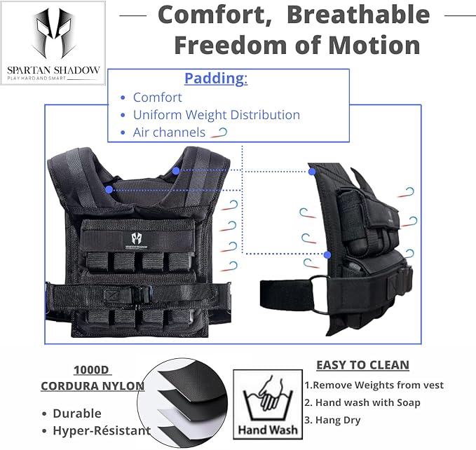 40 lbs Vest - 40 lb Weighted Vest - Adjustable Mens Weighted Vest 40 lbs with iron weights. Tone fitness 40 pound weight vest for men, for women 40lb. Walking, running, rucking. Strength Training Exercise - Workout vest