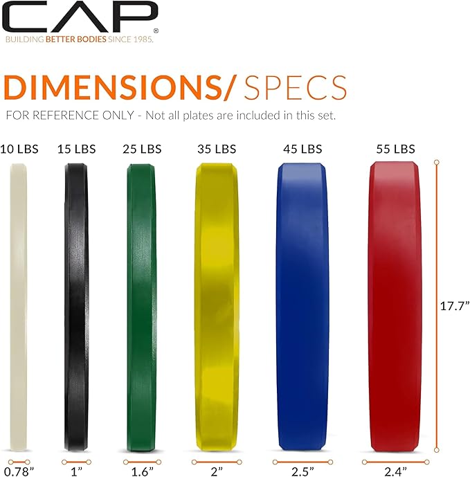 CAP Barbell Olympic Weight Set with 7ft Barbell & Bumper Plates | 160-370 lbs | Multiple Options