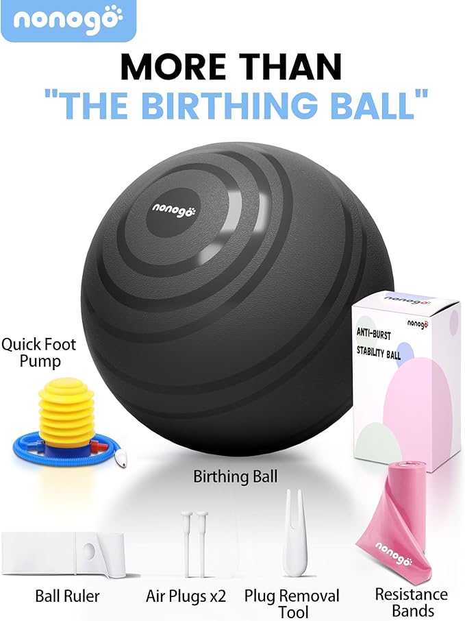 nonogo Birthing Ball for Pregnancy with Resistance Bands- Exercise Ball for Working Out, Yoga, Physical Therapy, Maternity Physio, Balance Stability Ball with Pump