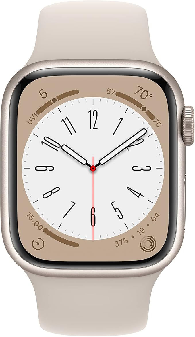 Apple Watch Series 8 [GPS, 41mm] - Starlight Aluminum Case with Starlight Sport Band, S/M (Renewed)