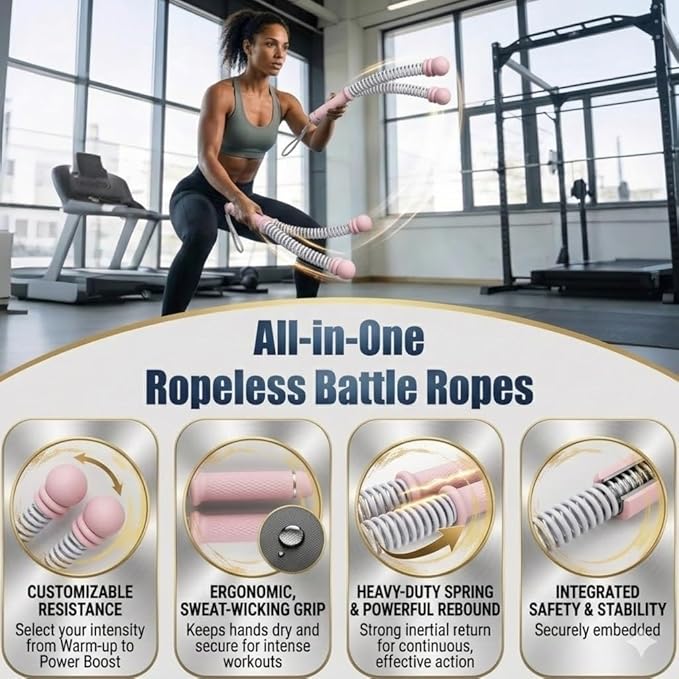 Portable Cordless Battle Ropes (Adjustable Weights) – Ropeless Weighted Exercise Equipment for Home Gym with Storage Bag | Low-Impact Workout, Strength & HIIT Training for Men & Women