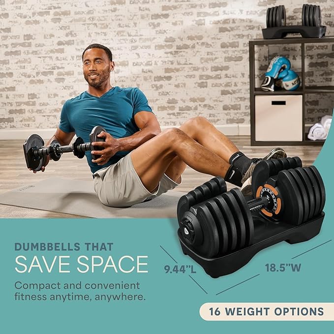 Lifepro Adjustable Dumbbells Set – 15lb, 25lb Pair or 43lb, 55lb & 90lb Single – Quick Adjustment, Anti Slip Handle – Space Saving & Strength Training Weights for Home Gym Exercise & Fitness