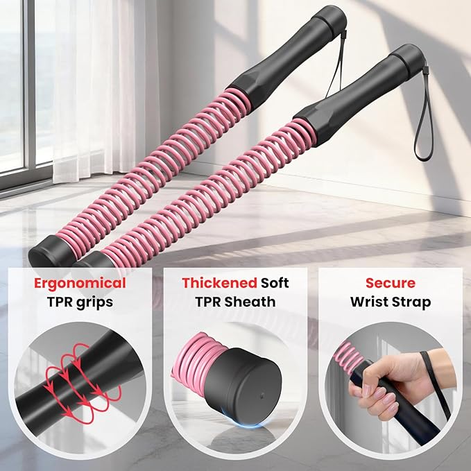 DERACY 2-in-1 Cordless Battle Ropes, Ropeless Battle Ropes for Home Gym, Portable Battle Rope, Home Workout Equipment for Women Men (Pink)