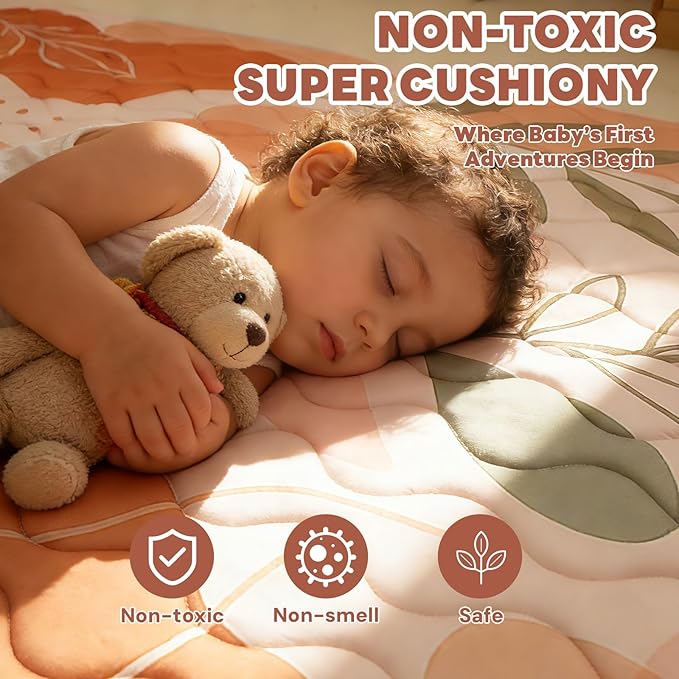 RONGFA Baby Play Mat for Floor, 50'' x 50'' Thicken Foam Soft Padded for Baby, Playpen Mat for Toddlers Infant Kids, Machine Washable, Non-Slip Bottom Safe for Crawling (Stone)