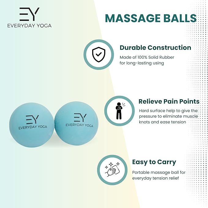 Everyday Yoga Massage Therapy Ball Set 2.5 Inch - Yoga Gear for Deep Tissue Massage, Muscle Recovery & Stress Relief, Rubber Balls with Tote Bag - Aqua