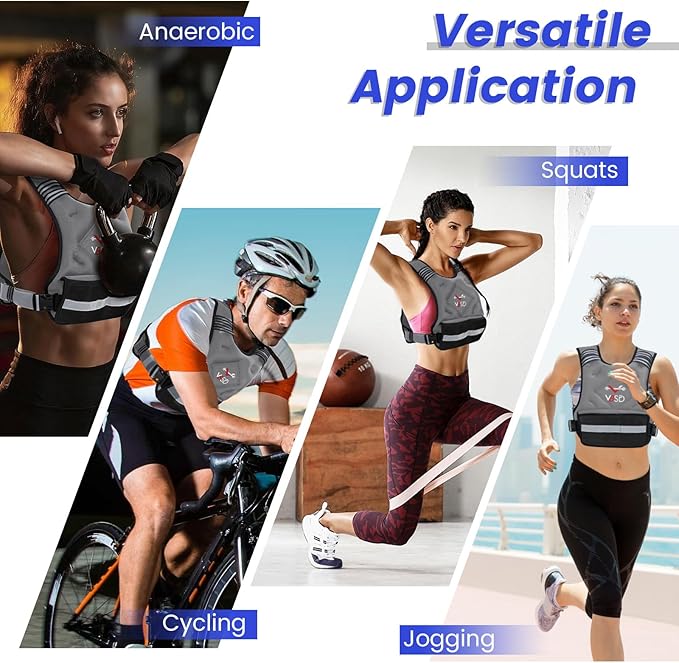 VBSD Adjustable Weighted Vest for Women Men 4-10lb/11-20lb/20-32lb Vest with 6 Ironsand Weights Body Weight Vest with Reflective Strip for Running Walking Strength Training Workouts