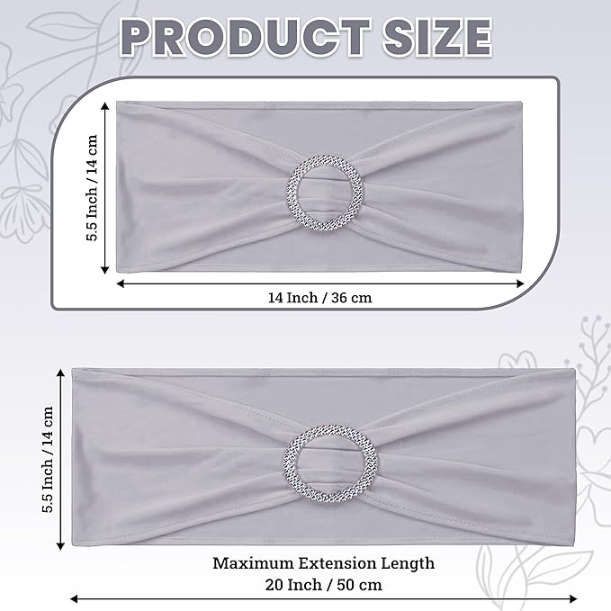 MDS Pack of 150 Spandex Chair Sashes Bow Universal fits Elastic Stretch Chair Bands Ties with Buckle for Wedding Party Banquet Events Decoration Spandex Slider Sashes Bow - Light Silver