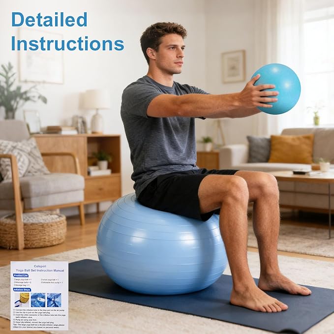 4Pcs Yoga Ball Set includes Large and 9in Pilates Balls, Massage & Spiky Ball for Fitness ,Anti-Burst Exercise Ball with Pumb for Pregnancy,Physical Therapy,Office Chair, Home Workout,3Sizes,3Colors