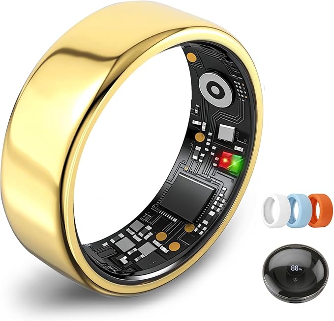 Smart Ring for Women Men,Fitness Tracker Ring,Heart Rate,Blood Oxygen,Step Tracker,Sleep Tracker,Meditation Assistance,No Subscription Fee,IP68 Waterproof Smart Ring for iphone&Android(Gold 12)