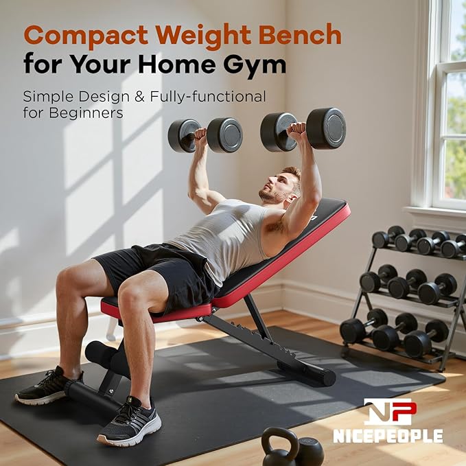 NICEPEOPLE Adjustable Weight Bench for Home Gym, 660LBS Capacity Workout Bench with 8 Backrests for Chest Shoulders Arms, Compact and Foldable Strength Bench for Small Space Apartment Room
