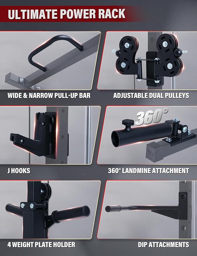 MAJOR FITNESS Drone3 Smith Machine, 2500lbs All-in-One Home Gym Power Rack with Dual Pulley System for Cable Crossover, Pull-Up Bars