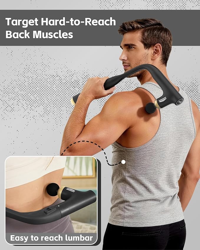 3-in-1 Muscle Massager Gun Deep Tissue with Long Handle, Back Massager for Pain Relief, Handheld Percussion Massager for Shoulder, Arm, Thigh, Waist, Neck