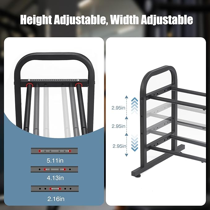 2-Tier Heavy Duty Dumbbell Rack, 180 Lbs Per Shelf Capacity, Adjustable Width Height Stand for Large Hex Dumbbells, Home Gym & Garage Storage (Rack Only)
