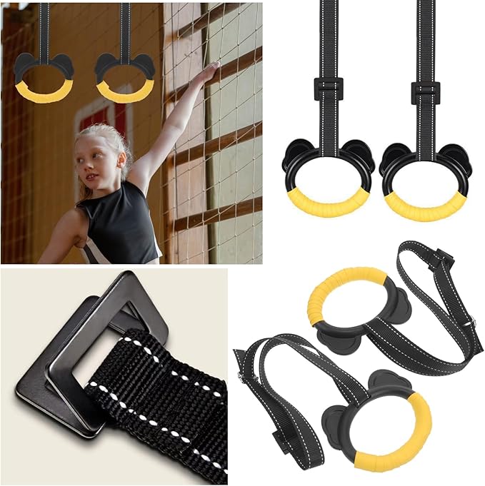 Kids Gymnastic Rings with Adjustable Straps Pull up Olympic Rings for Kid‘s Pull Up Bar Doorway Chin up Bar Strength Training Climbing Dome Outdoor Jungle Gym Hanging Stretching Height Increase