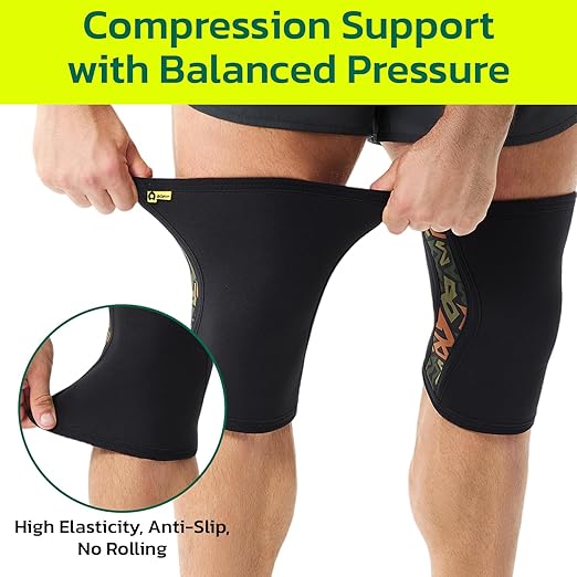 aoFIT Knee Brace for Women Men (1 Pair) 5mm Neoprene Knee Compression Sleeve Knee Support, Non-Slip Braces for Training & Fitness, Weightlifting, Marble Bloom X-Large
