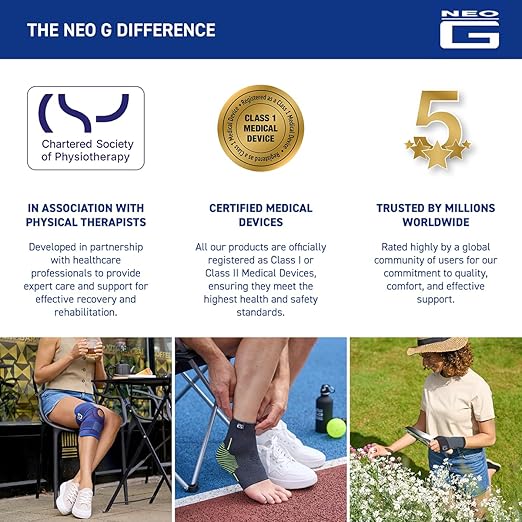 Neo-G Ankle Brace Ankle Compression Sleeve with Silicone Joint Cushions – Sprained Ankle Support for Men and Women – Breathable Targeted Compression for Sports and Daily wear - Active Plus (Medium)