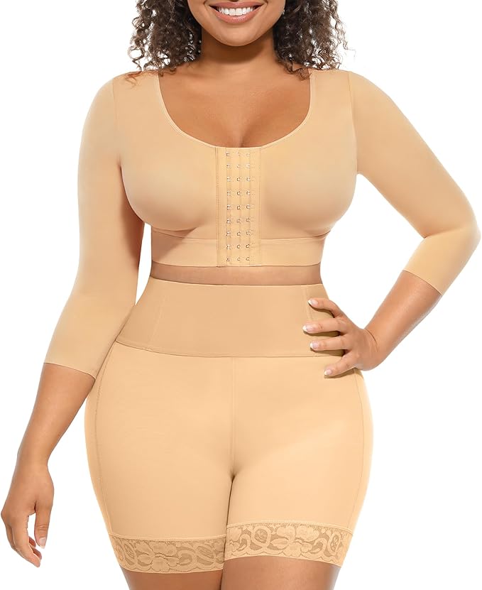 FeelinGirl Arm Shaper for Women Post Surgery Arm Lipo Compression Sleeves Slimming Arm Faja Front Closure Shapewear Bra