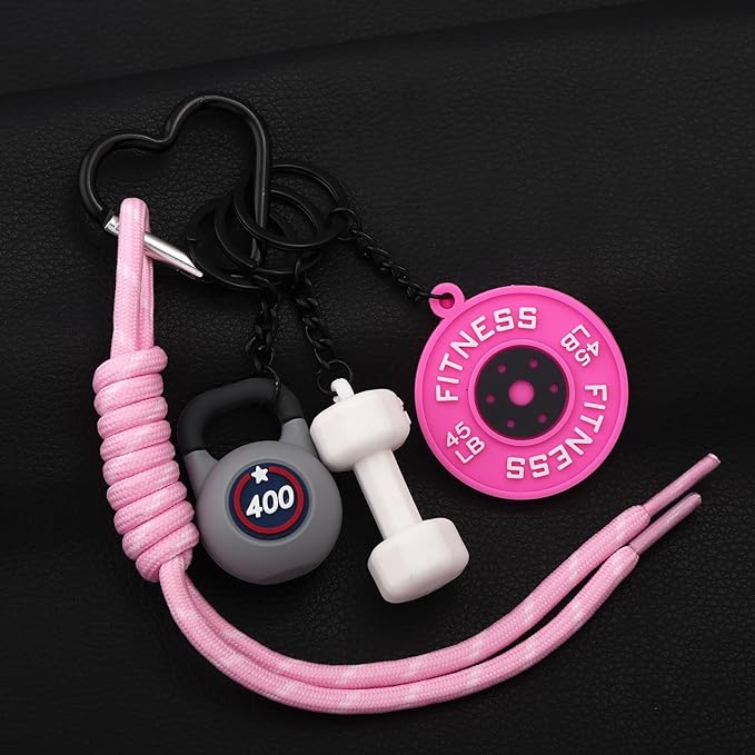 Gym Dumbbell Barbell Kettlebell Keychain - Cute Bag Purse Charms Accessories - Fitness Gift for Women Men