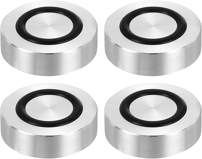 uxcell M8 Thread 30mm / 1.2" Dia 12mm Thick Aluminum Circle Disc Glass Top Adapter 4pcs Round Solid Table Feet Pad Plate Hardware with Anti-Slip Rubber Ring