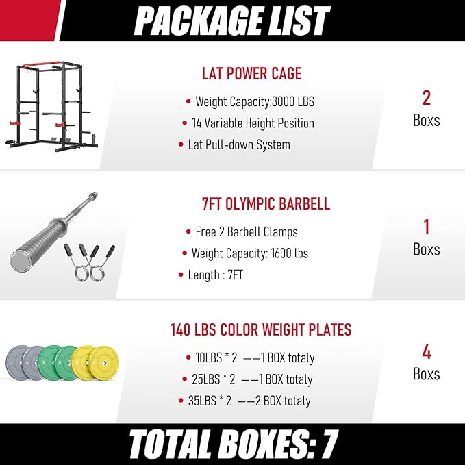 Sportsroyals Squat Rack, LAT Power Cage, Power Rack Multi-Function with Pulley System and Training Attachments for Home Gym