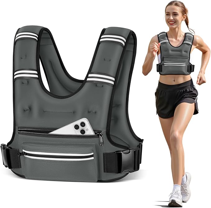Weighted Vests for Women Men, 8 12 16 20 lb Weighted Vest with Storage Pockets, Rucking Vest with Reflective Stripe, Adjustable Straps Weight Vest for Running, Walking, Workout, Training