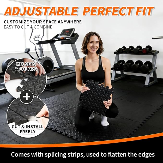 Gym Mats for Home Gym, 18 PCS Interlocking Foam Floor Tiles, EVA Workout Mats 12.6"x12.6"x0.4", Anti-Slip Exercise Mat Tiles, Puzzle Gym Flooring for Home, Garage, Fitness Equipment