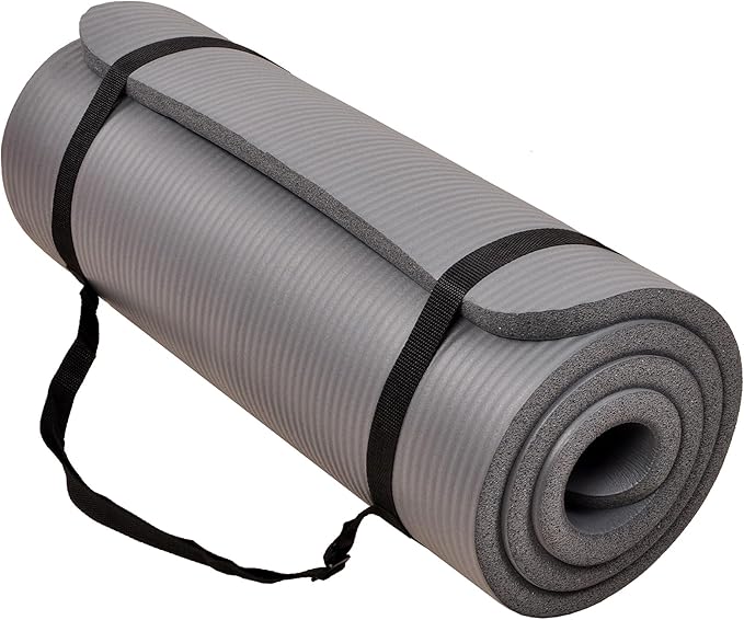 Signature Fitness 71x24 Inches Extra Thick Yoga Mat 1-Inch High-Density Foam – Roll-Up Exercise Pad with Double-Sided Non-Slip Surface and Carrying Strap for Pilates and Home Workouts, Multiple Colors