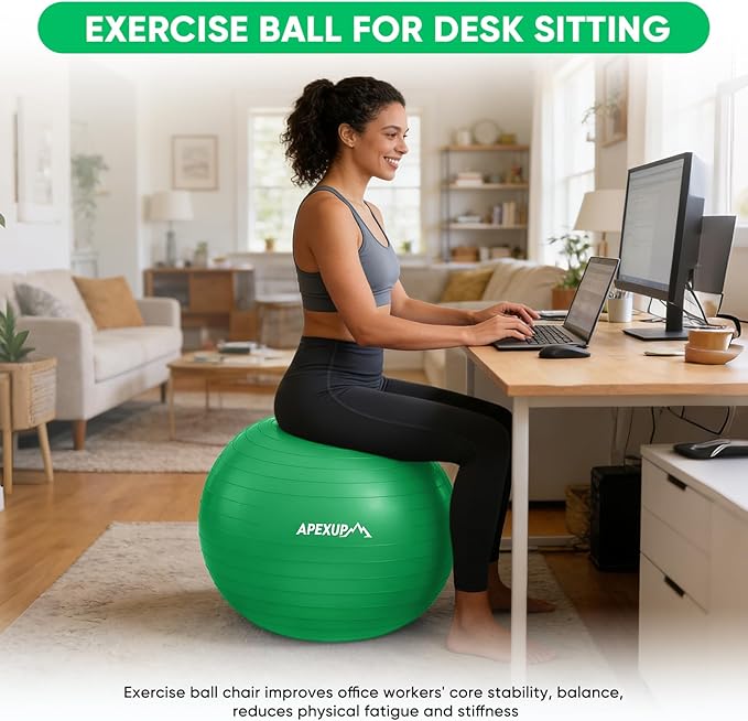 APEXUP Yoga Ball Exercise Ball Anti Slip Heavy Duty for Fitness, Balance & Core Workout, Balance Training, Pregnancy & Physical Therapy, 5 Sizes