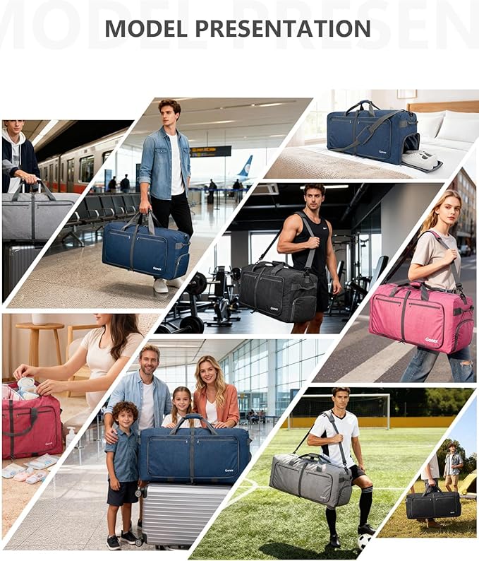 Gonex Large Foldable Travel Duffle Bag with Shoes Compartment, Packable Lightweight Water Repellent Duffel Bag for Camping Gym Weekender Bag