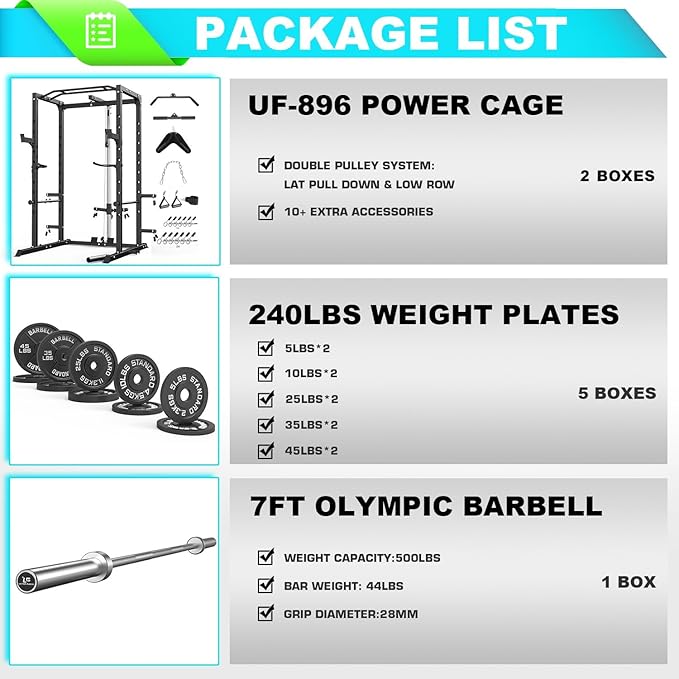 ULTRA FUEGO Power Cage, Multi-Functional Power Rack with J-Hooks, Dip Handles, Landmine Attachment and Optional Cable Pulley System for Home Gym