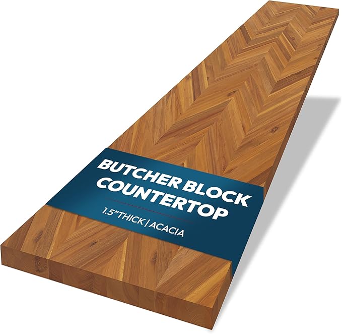 Howizz Chevron Acacia Butcher Block Countertop 48 x 30 x 1.5 inches, Teak Solid Wood Table Top for Desk Top, Workbench Top