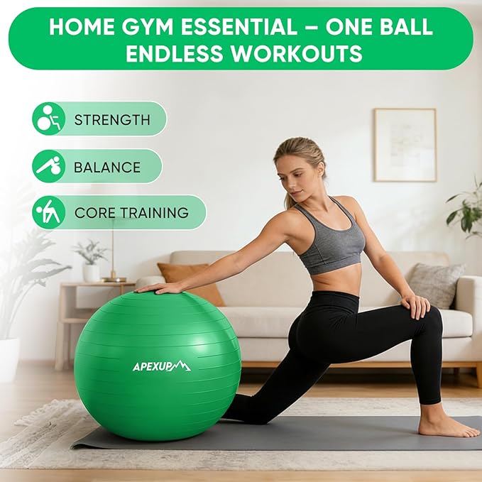 APEXUP Yoga Ball Exercise Ball Anti Slip Heavy Duty for Fitness, Balance & Core Workout, Balance Training, Pregnancy & Physical Therapy, 5 Sizes