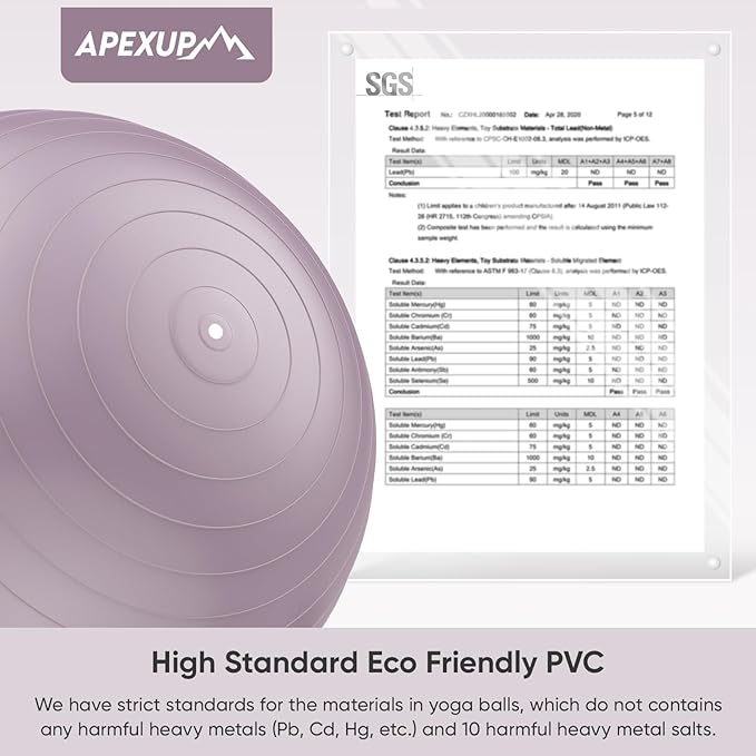 APEXUP Yoga Ball Exercise Ball Anti Slip Heavy Duty for Fitness, Balance & Core Workout, Balance Training, Pregnancy & Physical Therapy, 5 Sizes