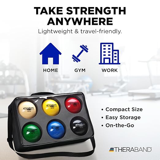 THERABAND Soft Weight Set of 6, 4.5" Ball-Shaped Isotonic Exercise Balls for Physical Therapy, Weighted Ball Set for Pilates, Shoulder Strength & Rehab, Color-Coded, Portable & Easy to Grip